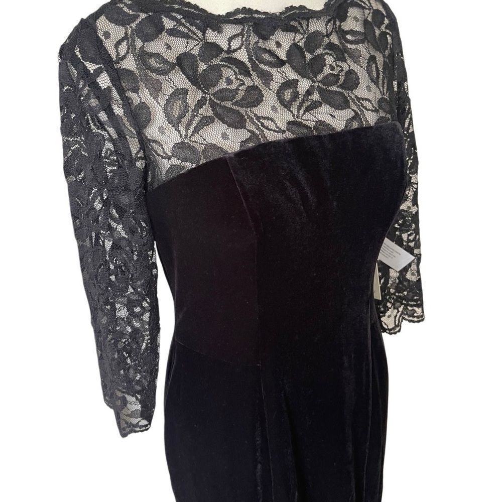 Eliza J lace & velvet sheath black midi dress 3/4 sleeves fully lined‎ sz 8 - Picture 10 of 16